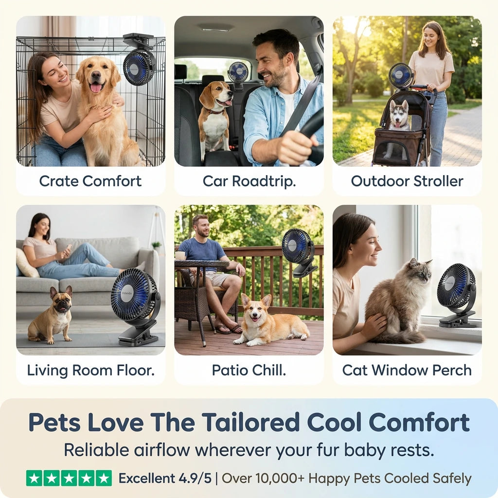 Pet Cooling Clip-On Fan – Rechargeable and Portable