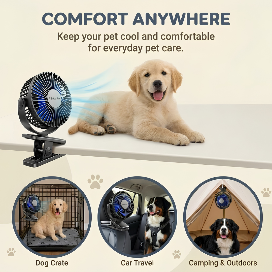 Pet Cooling Clip-On Fan – Rechargeable and Portable